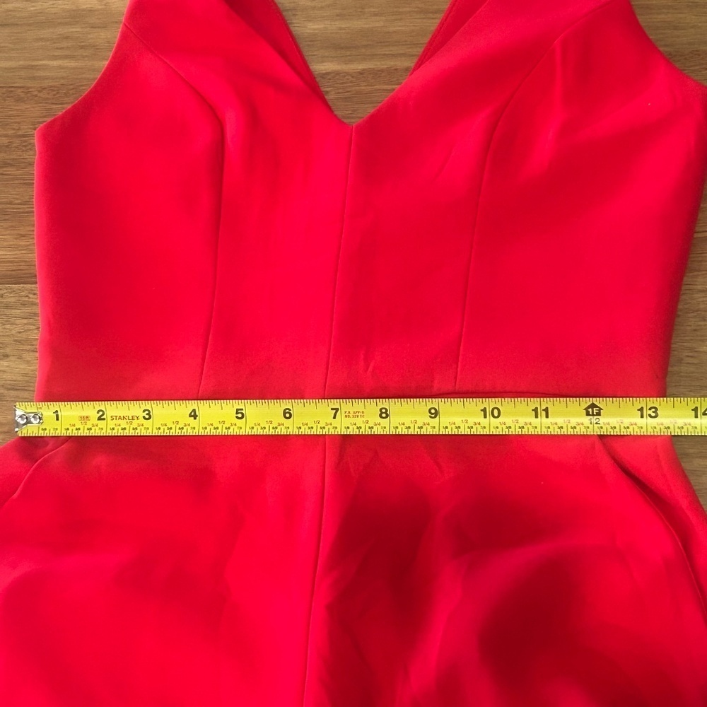 Amanda Uprichard Red Allora Dress Jumpsuit V-neck Petite Fitted Bodice Wide Leg - Picture 9 of 12